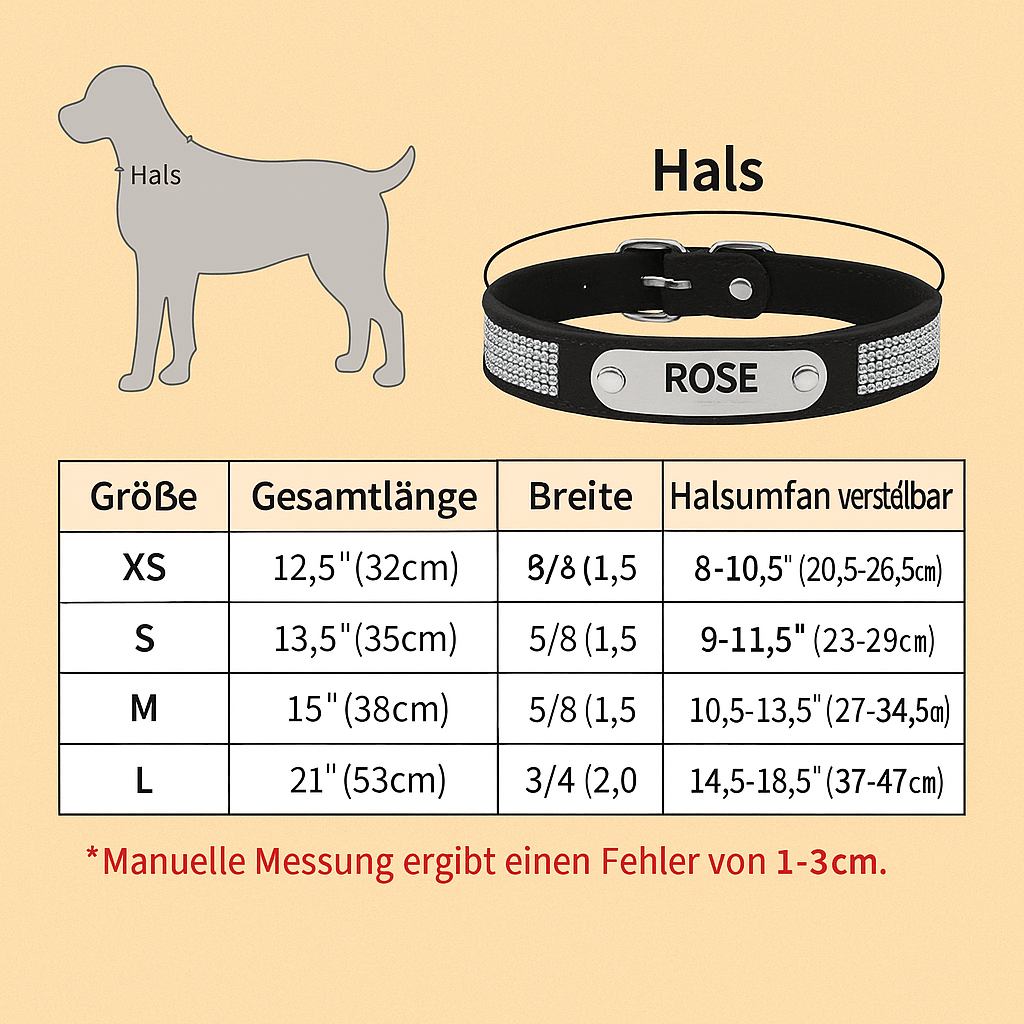 TreuePfote™ Luxus-Halsband – Wildleder mit Strass, personalisiert für Hunde & Katzen